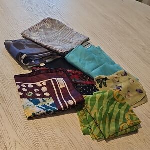 Colorful Silk Scarf Collection 7 Total All Different Shapes Sizes Collors Etc